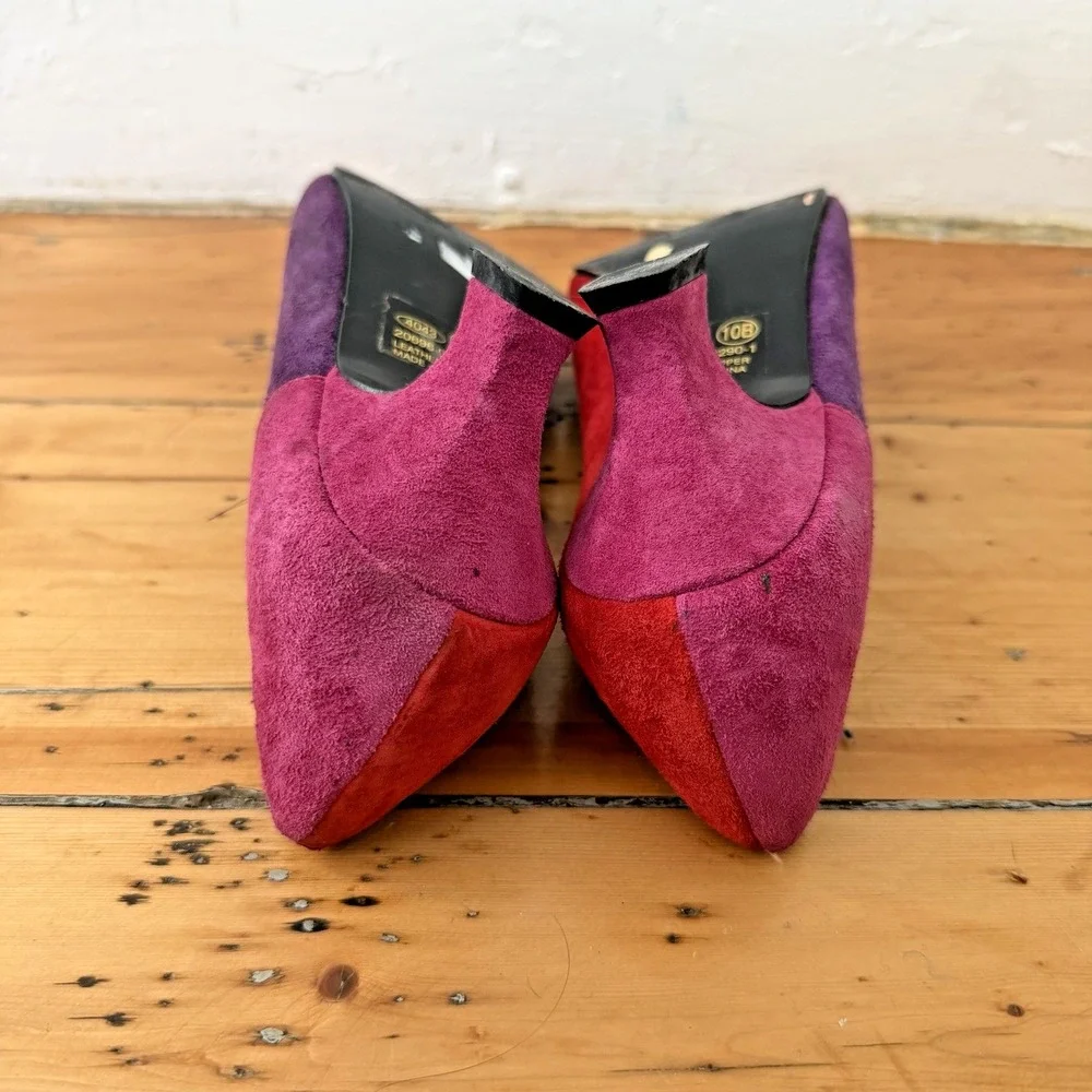 Vtg Multi-Color Retro 80s Colorblock Pumps Heels Pointed Toe‎ Size 10B Mod